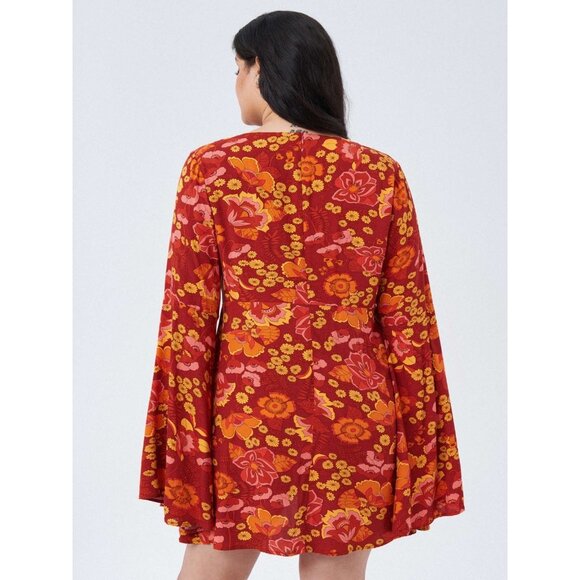 CIDER Blossom Floral MINI Dress Size 3X Bell Sleeves Retro Hippie Bohemian - Picture 3 of 10